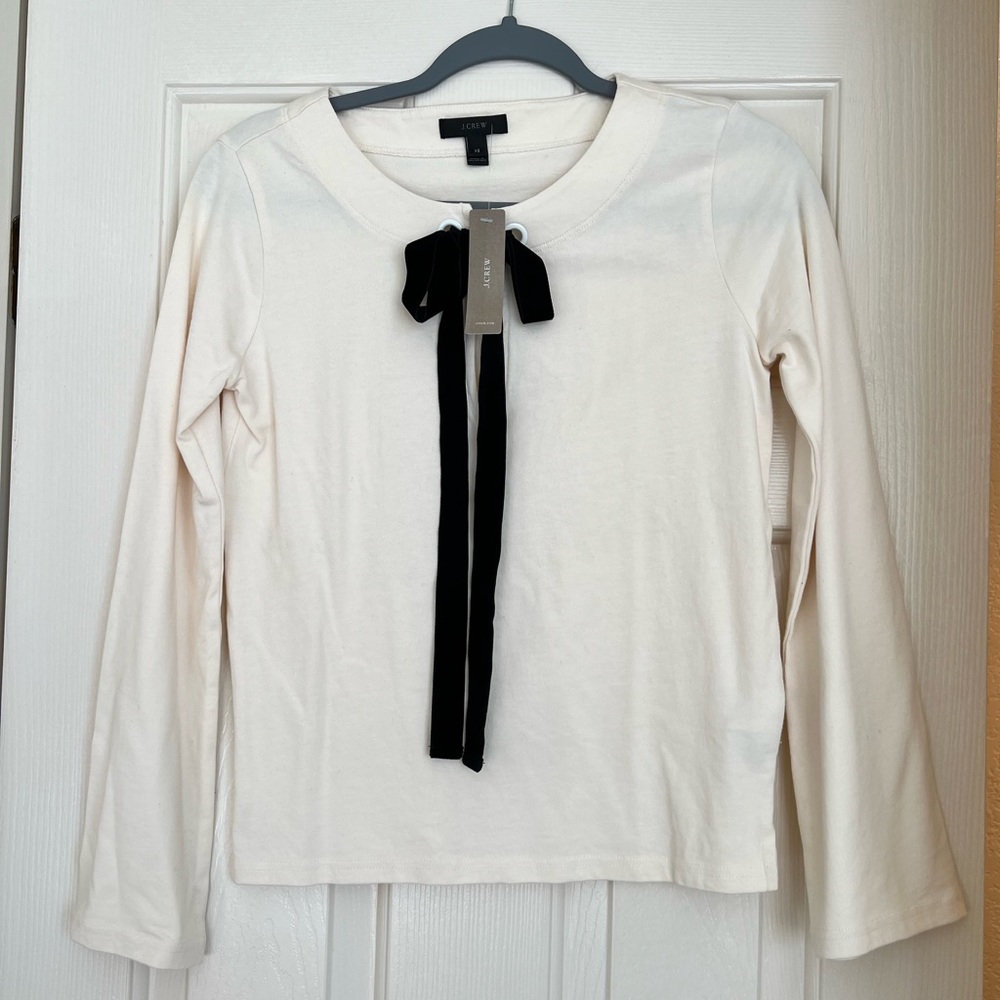 J. Crew velvet bow tie front sweater